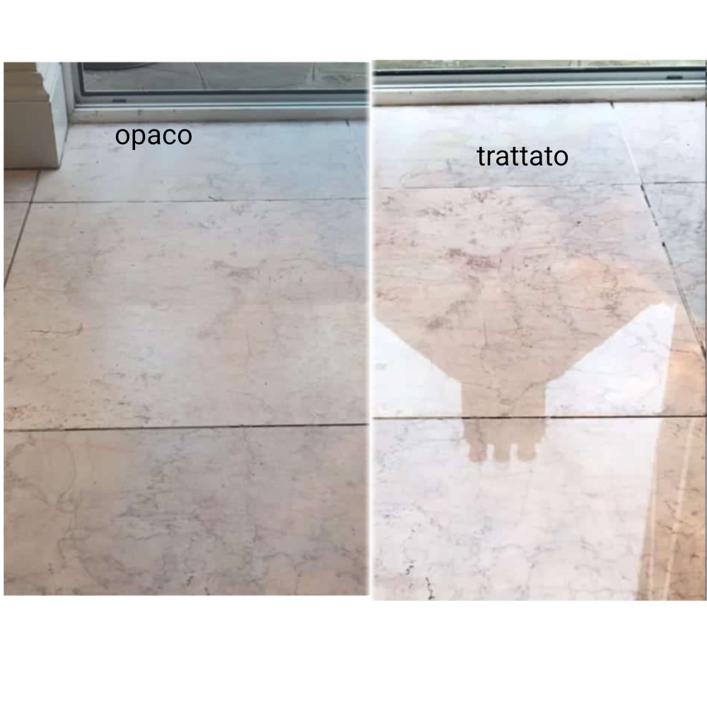 l tempo il marmo perde lucentezza, diventa opaco e pieno di micrograffi. La superficie non riflette più la luce e sembra “sporca” anche subito dopo averla pulita. Soluzione professionale: ✔ Lucidatura o cristallizzazione → Ripristina la brillantezza naturale del marmo → Protegge la superficie → Rende il pavimento più facile da pulire → Effetto specchio immediato